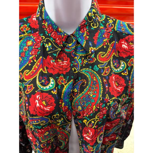 Vintage Chaus Petite women Size 4 100% Rayon Paisley & Rose Crinkle Blouse - Picture 2 of 4